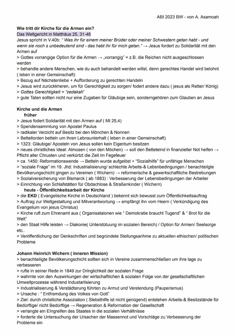 Aufgaben & Herausforderungen der Kirche
Diakonie (Dienste am Nächsten)
RELIGION MÜNDLICHE PRÜFUNG -Lernzettel
> Treue zu Gott & wirksamer Ei