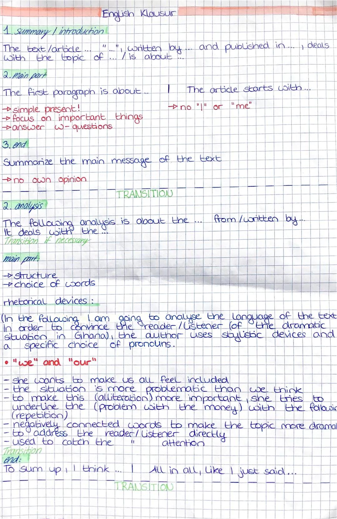 Summary I introduction
The bext/article...
with the topic of
2. main part
The first paragraph is about
English Klausur
simple present!
focus