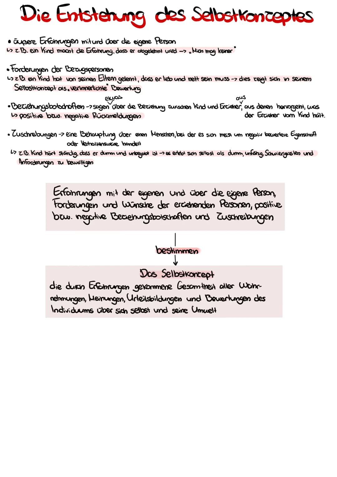 Das Selbstkoncept
=> stellt die durch Erfahrung zustande gekommene Gesamtheit aller Wohmehmungen, Meinungen,
Urteilsbildungen und Bewertunge