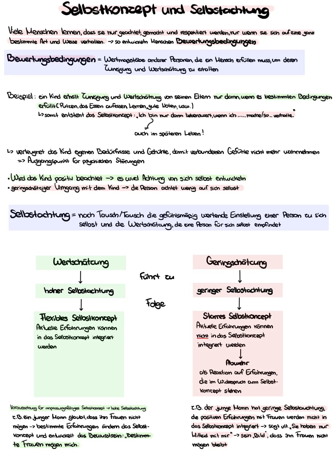 Das Selbstkoncept
=> stellt die durch Erfahrung zustande gekommene Gesamtheit aller Wohmehmungen, Meinungen,
Urteilsbildungen und Bewertunge