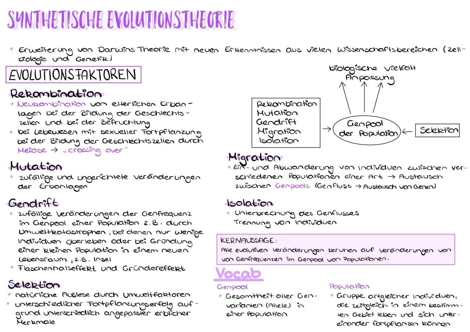 SYNTHETISCHE EVOLUTIONSTHEORIE
Erweiterung von Darwins Theorie mit neven Erkenntnissen aus vielen Wissenschaftsbereichen (zell-
biologie und