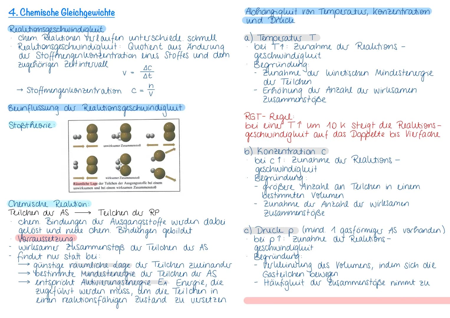 4. Chemische Gleichgewichte
Realitionsgeschwindigkeit
Chem. Rationen Verlaufen unterschiede. Schnell
Realitionsgeschwindighuit: Quotient aus