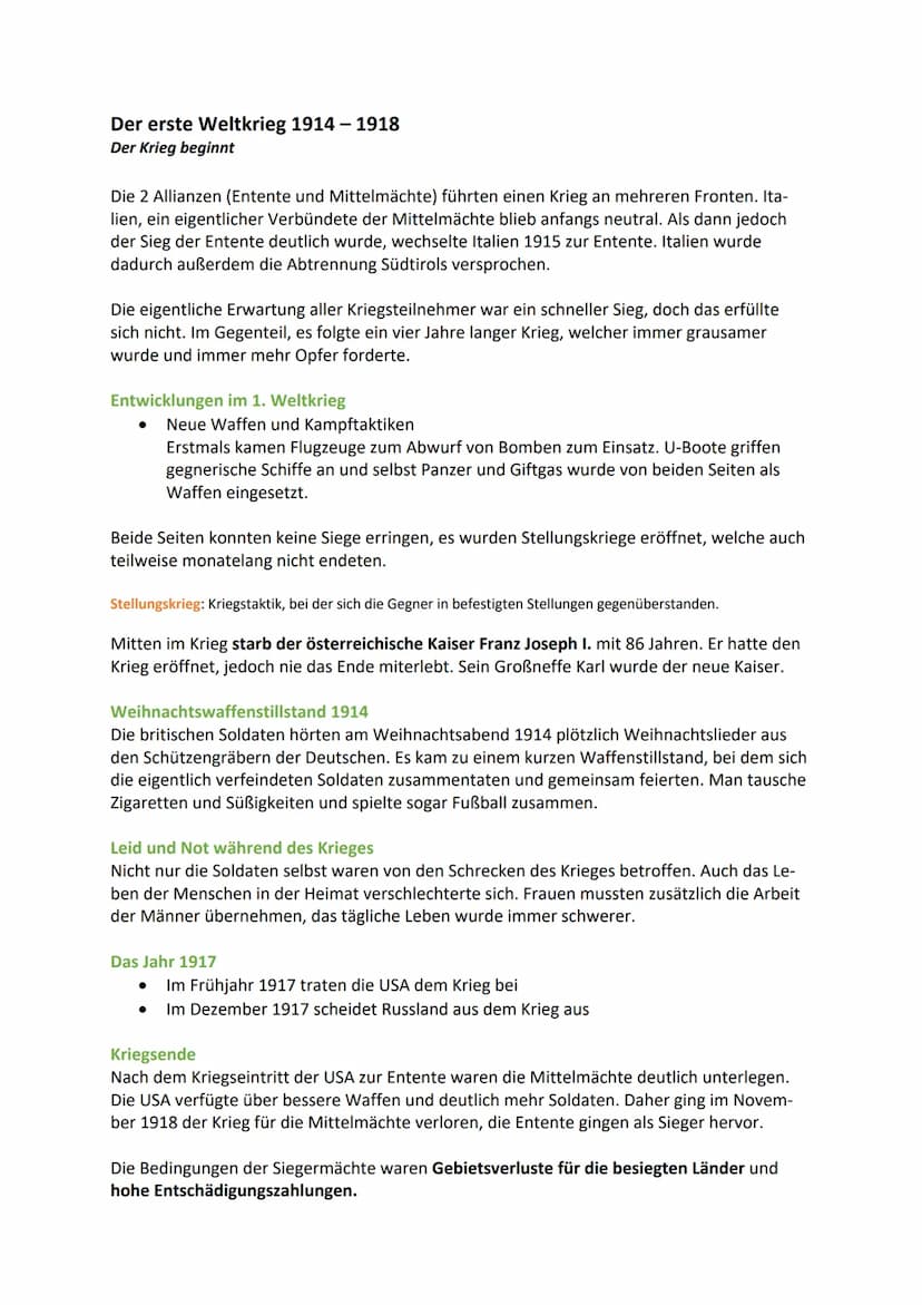 Der 1. Weltkrieg
Wie sich der erste Weltkrieg anbahnte
1. Nationalismus und Imperialismus führten zum ersten Weltkrieg
Im 19. Jh. hatten die