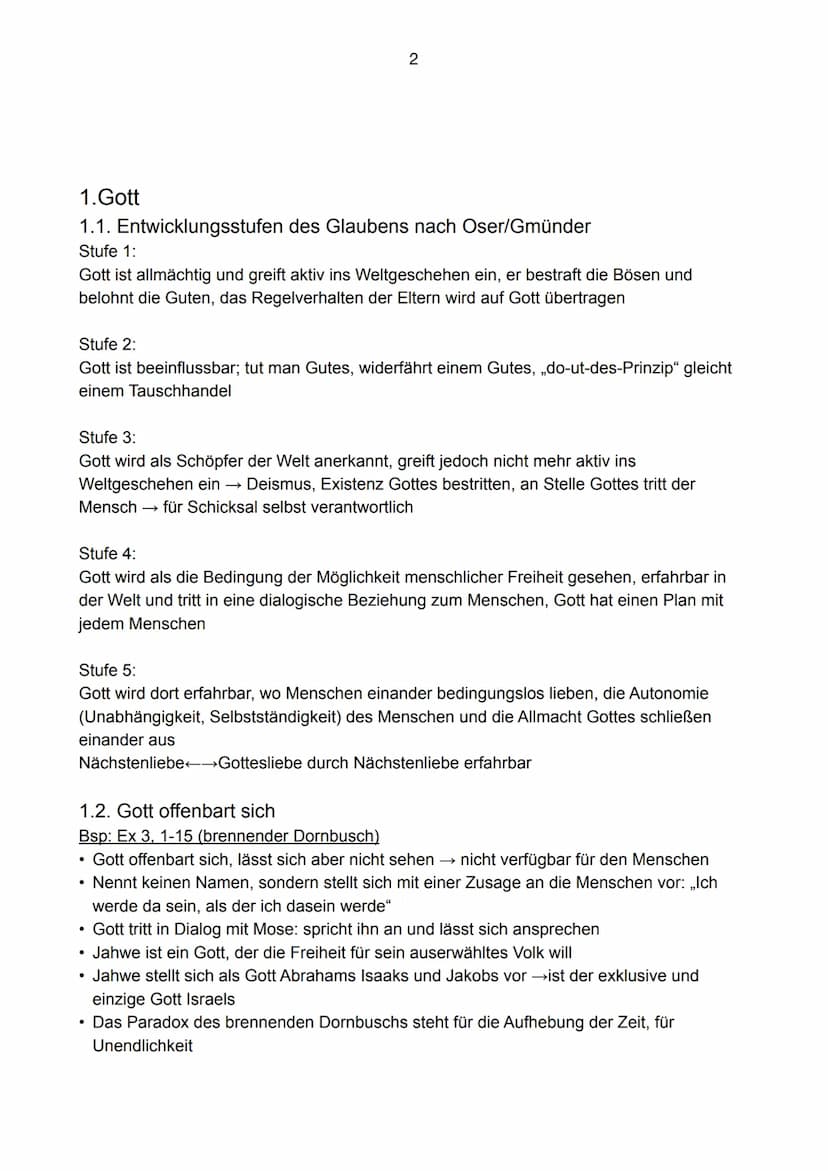 1
Mündliches Abitur im Fach Religion
1. Gott
1.1. Entwicklungsstufen des Glaubens nach Oser/Gmünder
1.2. Gott offenbart sich
1.3. Disclosure