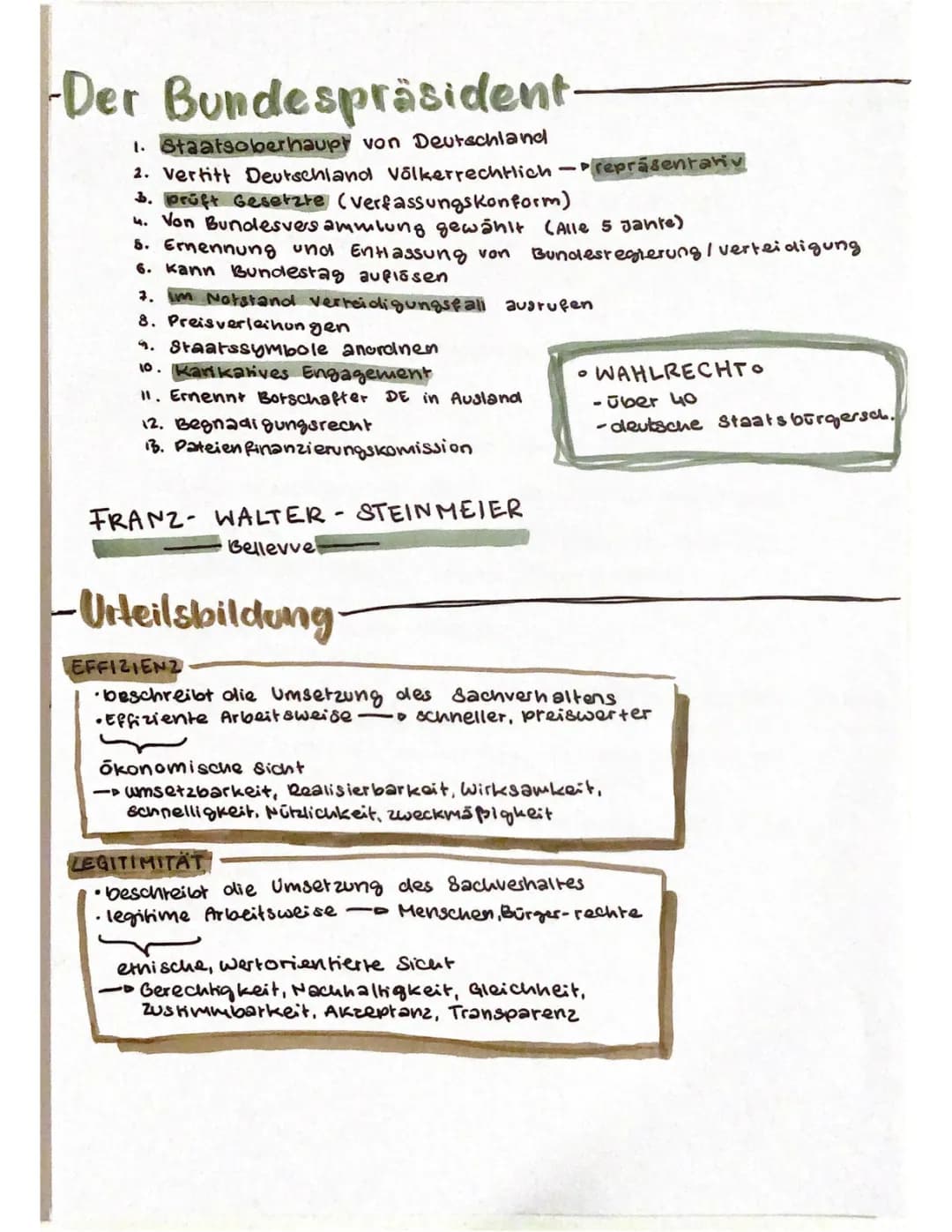 Aufgaben Bundespräsident und Urteilsbildung