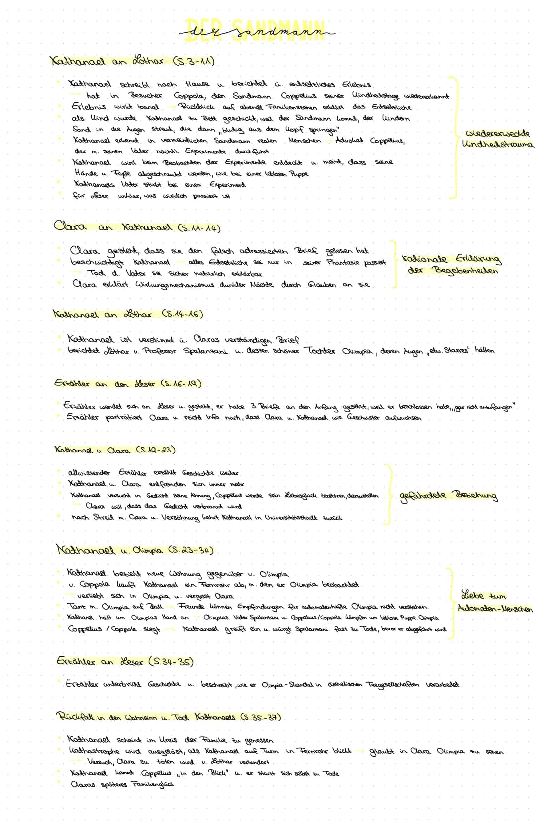 de
Kathanael an Lothar (S.3-11)
Xathanael schreibt nach
hat
Hause u. berichtet i entsetzliches Erlebnis
Besucher Coppola, den Sandmann Coppe