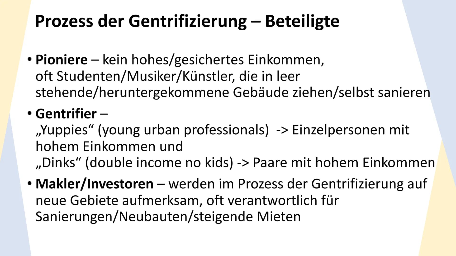 Gentrifizierung
Raum Berlin
— THEMEN
Begriffsdefinition & Hintergrund
Prozess der Gentrifizierung
Gentrifizierung im Raum Berlin
Maßnahmen W