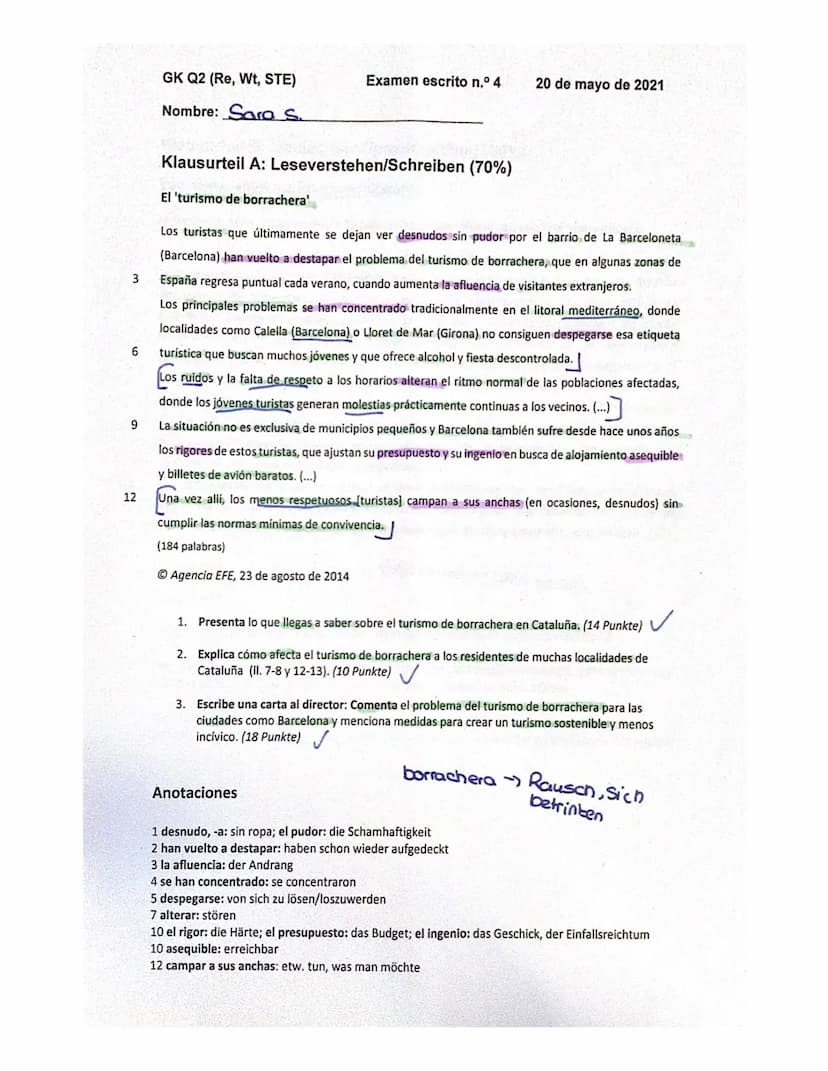 Sara S.
Erwartungshorizont Klausur SQ1 (Re,Wt, STE)
20.05.2021
Klausurteil A: Teilleistungen-Kriterien (Schreiben/Leseverstehen Integriert) 