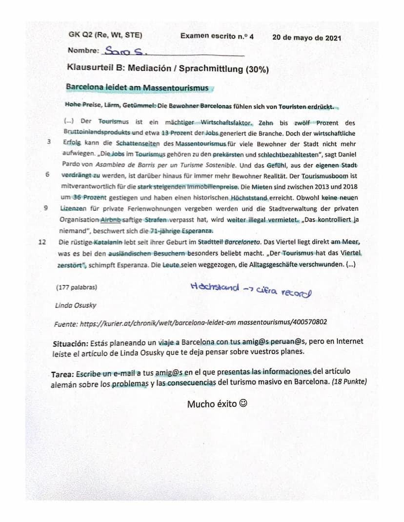 Sara S.
Erwartungshorizont Klausur SQ1 (Re,Wt, STE)
20.05.2021
Klausurteil A: Teilleistungen-Kriterien (Schreiben/Leseverstehen Integriert) 