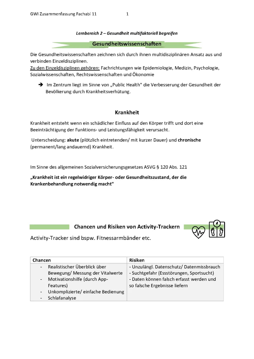 Zusammenfassung 11. Klasse Gesundheitswissenschaften 