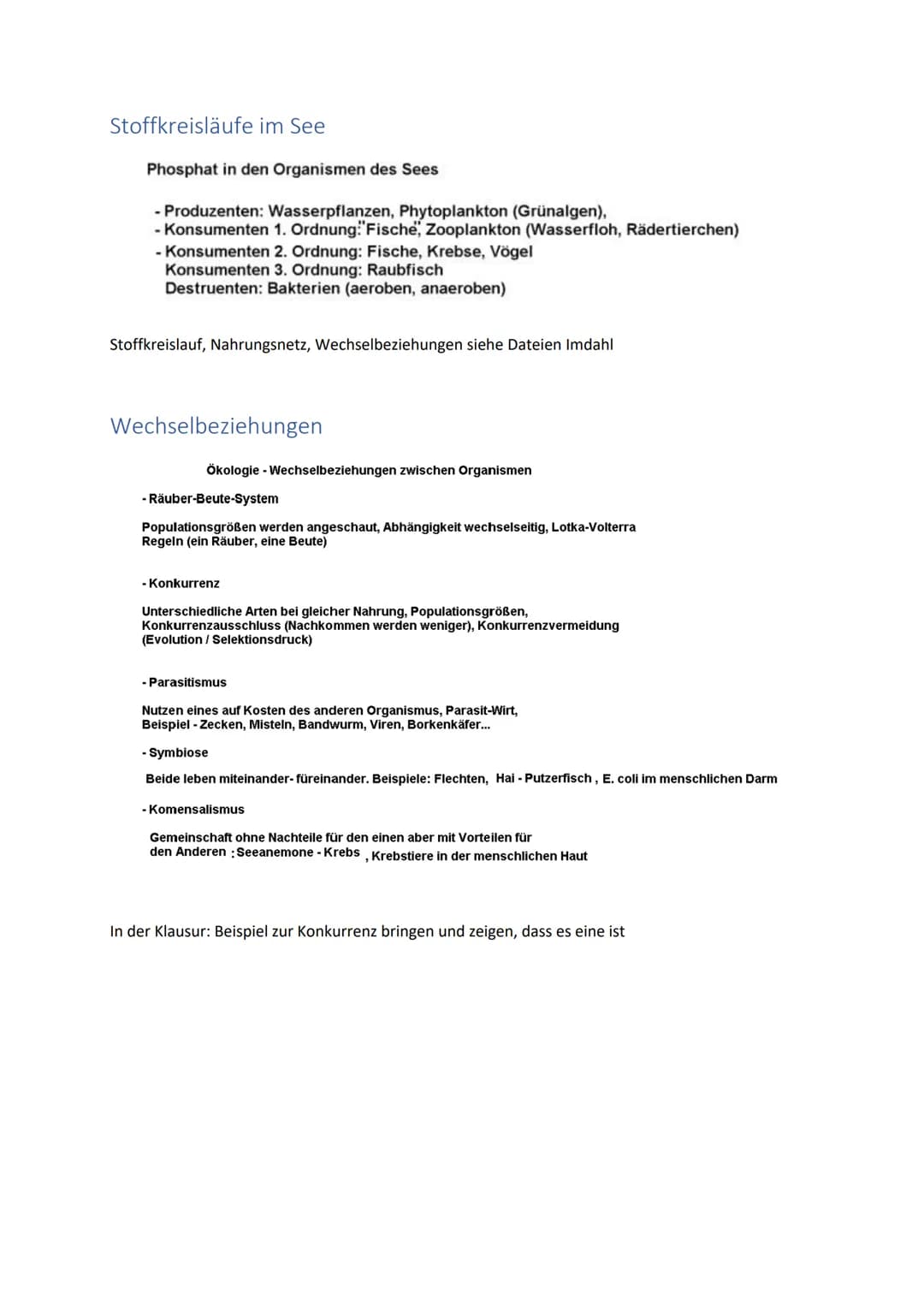 2. Klausurvorbereitung
Inhalt
Ökosystem See
Ökosystem:.....
Jahreszeiten im See.
Sommerstagnation
Winnterstagnation
Frühjahr und Herbst.
Eut