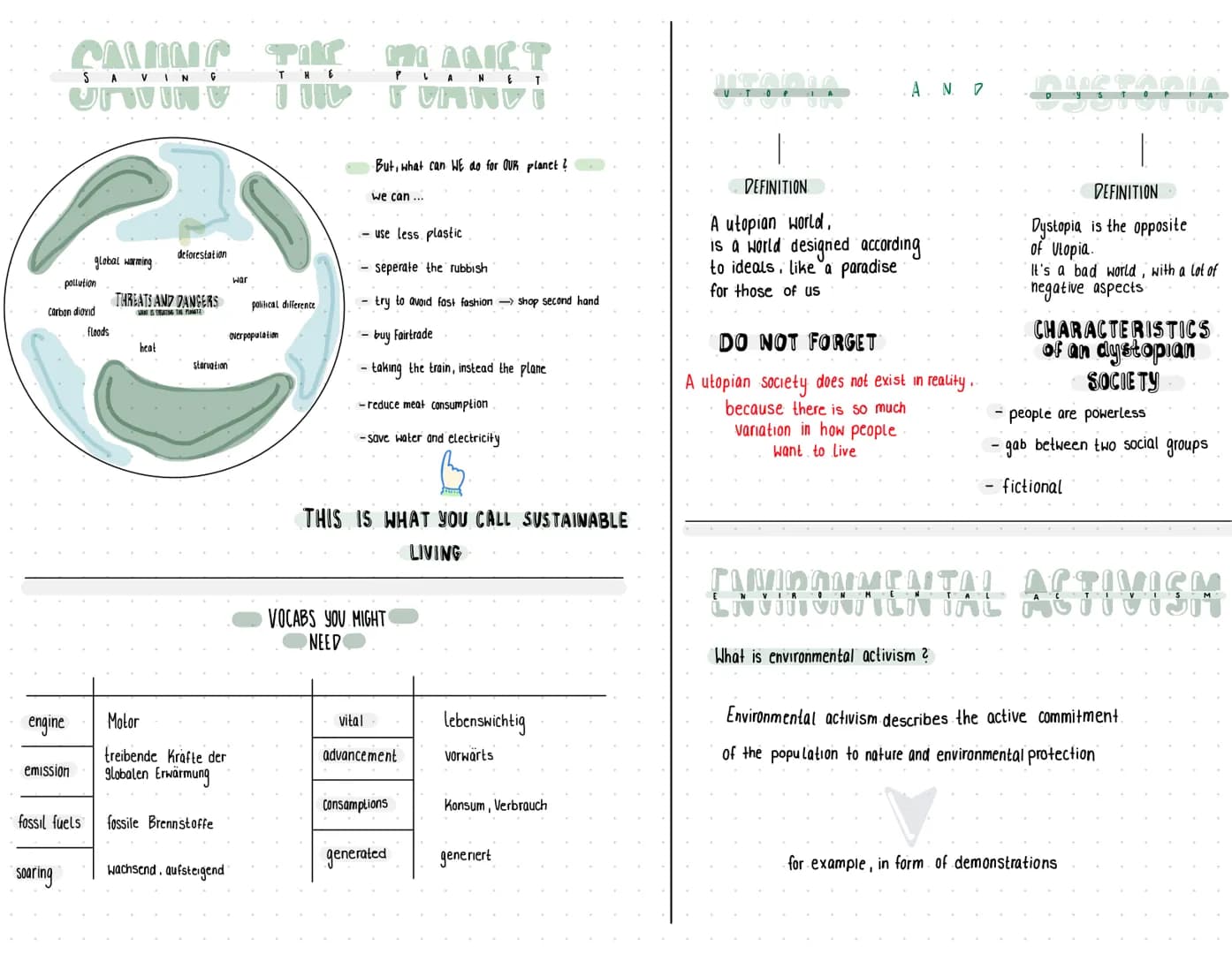 SAVING THE PLANET
23
Analyzing a speech
Climate change & Biodiversity
Threats and dangers,
Utopia and dystopia, Activism
Greenhous gases
gas