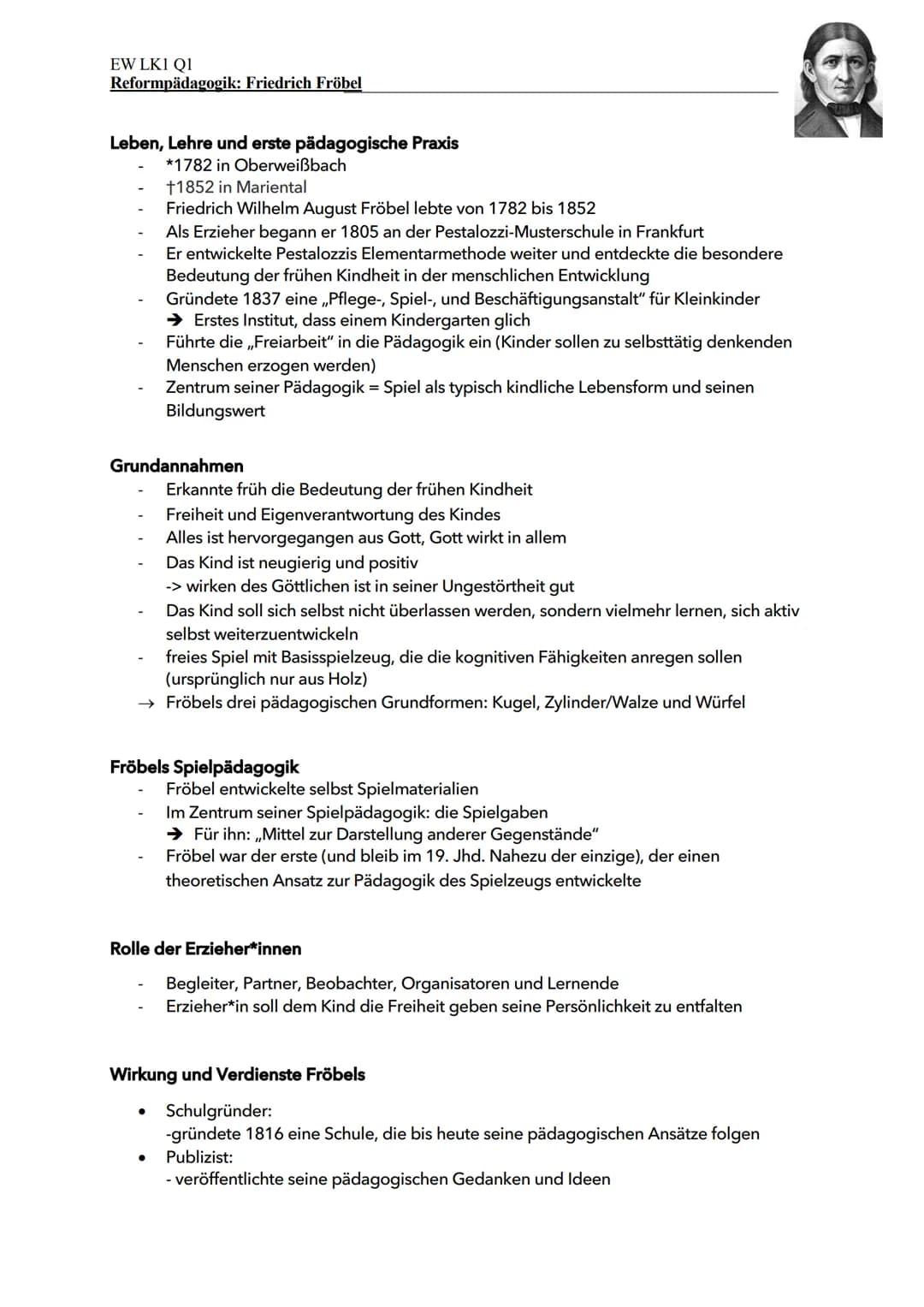 EW LK1 Q1
Reformpädagogik: Friedrich Fröbel
Leben, Lehre und erste pädagogische Praxis
*1782 in Oberweißbach
†1852 in Mariental
Friedrich Wi