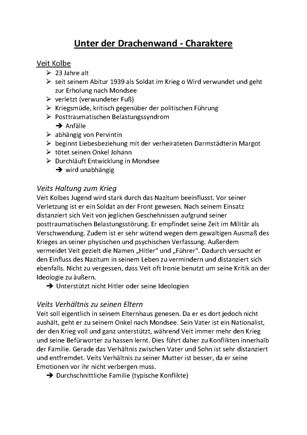 Unter der Drachenwand - Charaktere