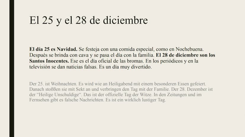 NAVIDAD EN
ESPAÑA
Weihnachten in Spanien El 22 de diciembre
En España la Navidad empieza el 22 de diciembre, el día de la lotería. Es un día