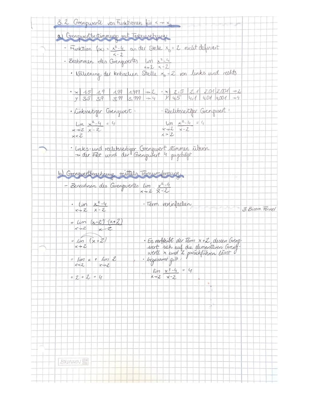 3 der Abreitungsbegriff
ron Funktionen für x∞ und x
3.1 Grenzwerte
al Definition
• Beis der Untersuchung von Funktionen anden Grenzen ihrer 