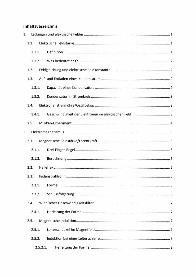 Physik Grundkurs Lernzettel

Abitur 2025 --- OCR Start ---
Inhaltsverzeichnis
1. Ladungen und elektrische Felder
1
1.1. Elektrische Feldstär