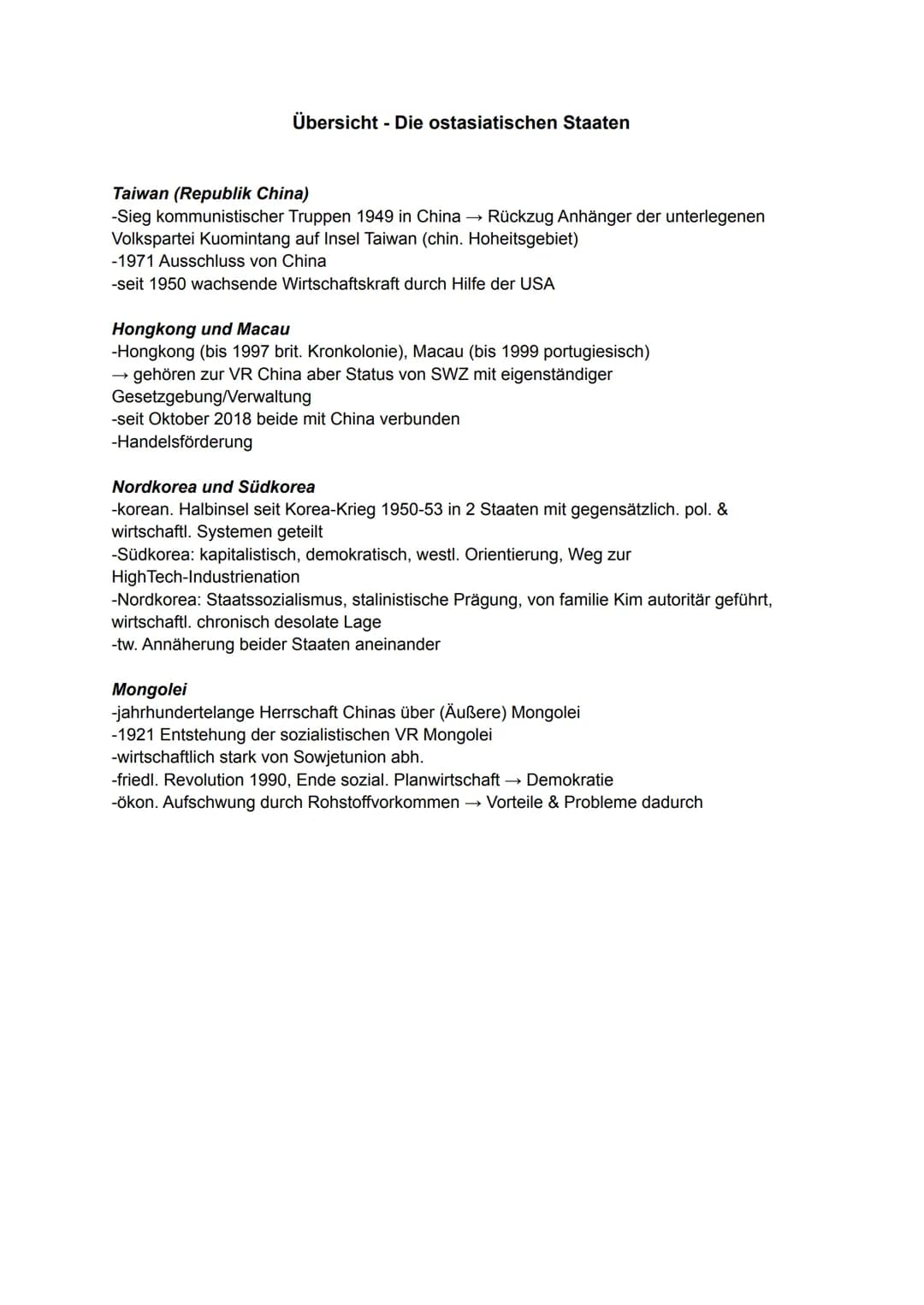 2.
Lernzettel Erdkunde Ostasien 13.1-13.2
1. Übersicht - Die ostasiatischen Staaten
RELEVANTE THEMEN
3. Japan
China
2.1 historische Entwickl
