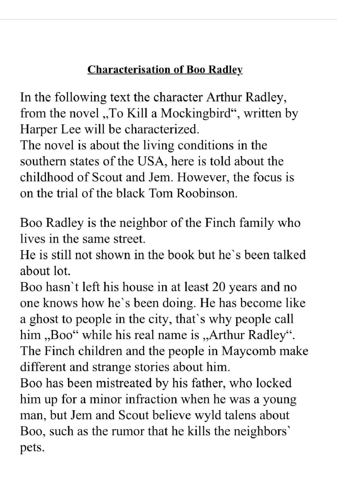 To Kill a Mockingbird Characterisation