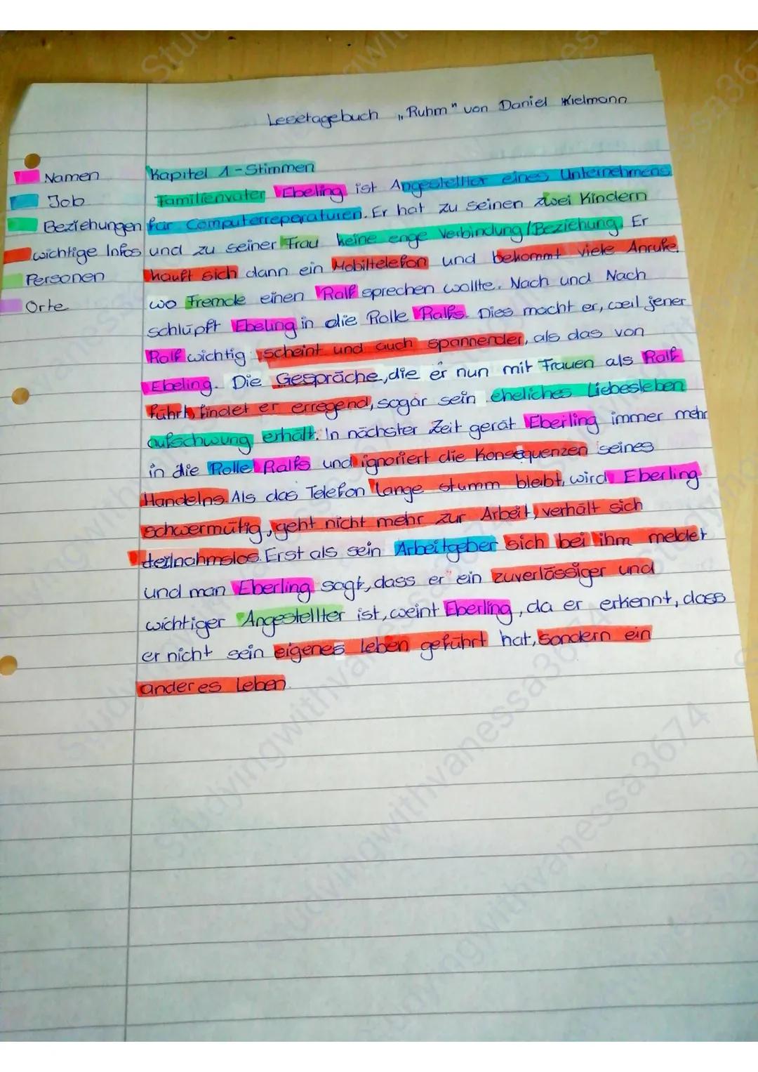 Stu

Namen
Job
Lesetagebuch Ruhm" von Daniel Kielmann

Kapitel A-Stimmen
Tamilienvater Ebeling ist Angestellter eines Unternehmens
Beziehung