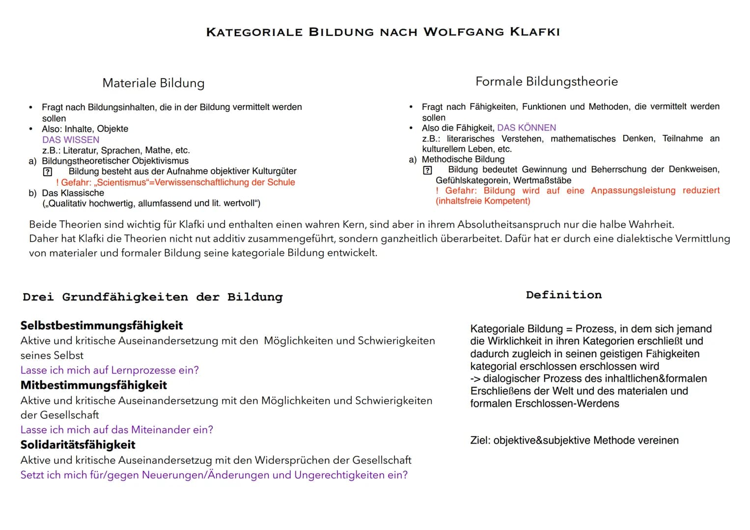 ●
Materiale Bildung
Fragt nach Bildungsinhalten, die in der Bildung vermittelt werden
sollen
Also: Inhalte, Objekte
DAS WISSEN
z.B.: Literat