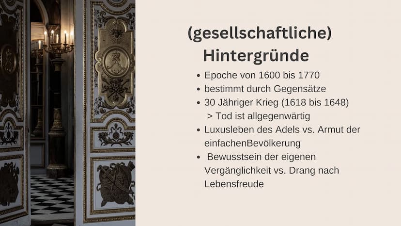Stillleben
des
Barock Gliederung
(gesellschaftliche) Hintergründe
Leitmotive
relevante Gestaltungsmittel
Stillleben & Arten von Stillleben
F