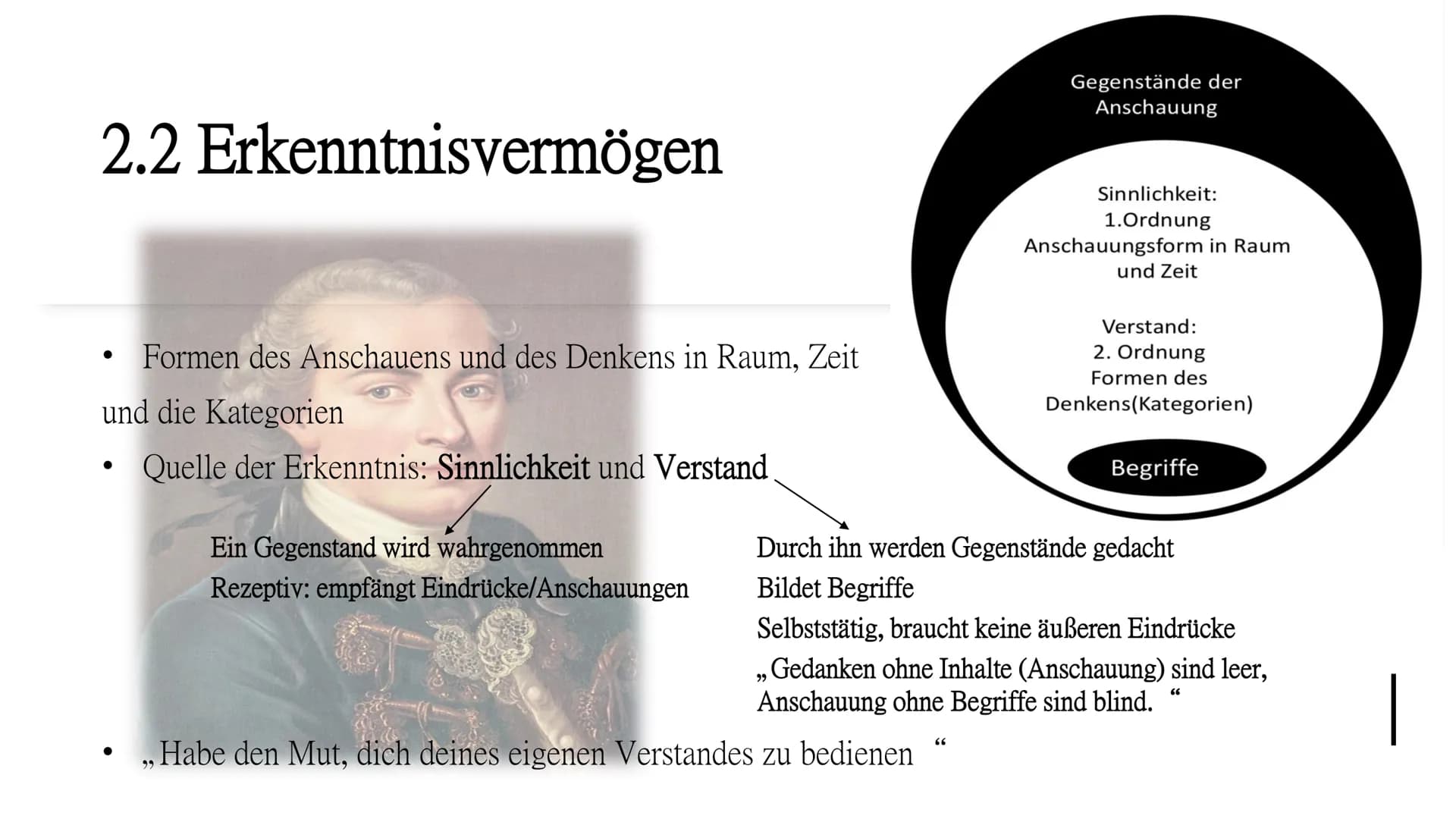 Erkenntnistheorie
Immanuel Kant Gliederung
1. Immanuel Kant
1.1 Biografie
1.2 Charaktereigenschaften
1.3 Werke
2. Erkenntnistheorie (Kritizi