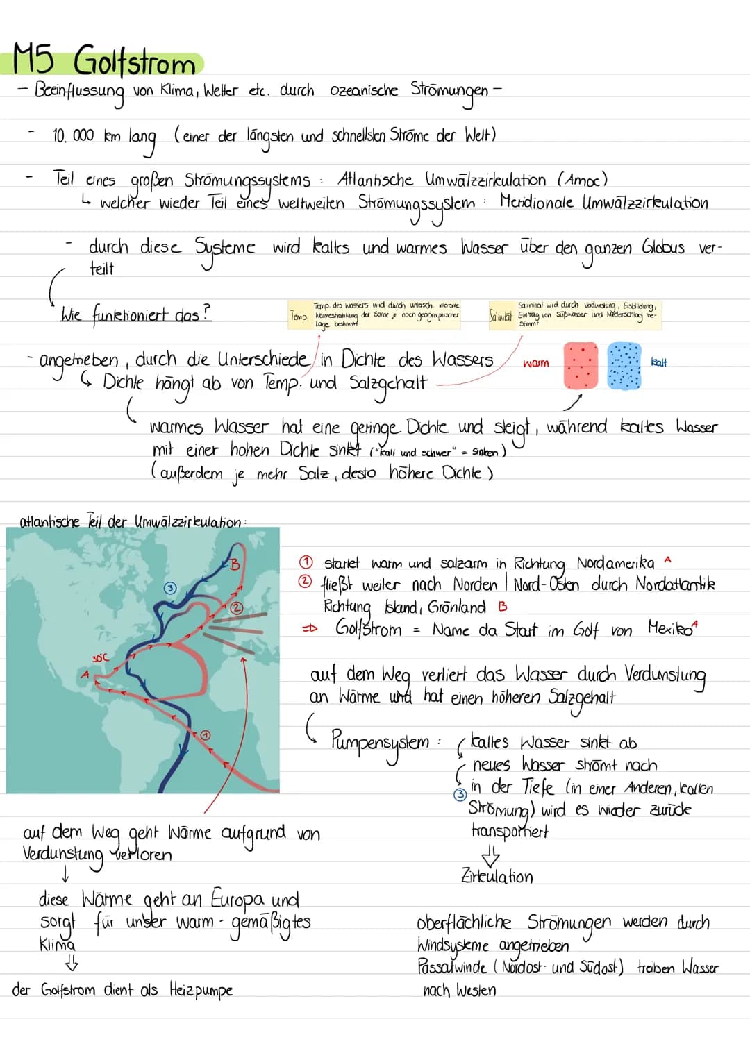 M5 Golfstrom
- Beeinflussung von Klima, Wetter etc. durch ozeanische Strömungen -
10. 000 km lang (einer der längsten und schnellsten Ströme