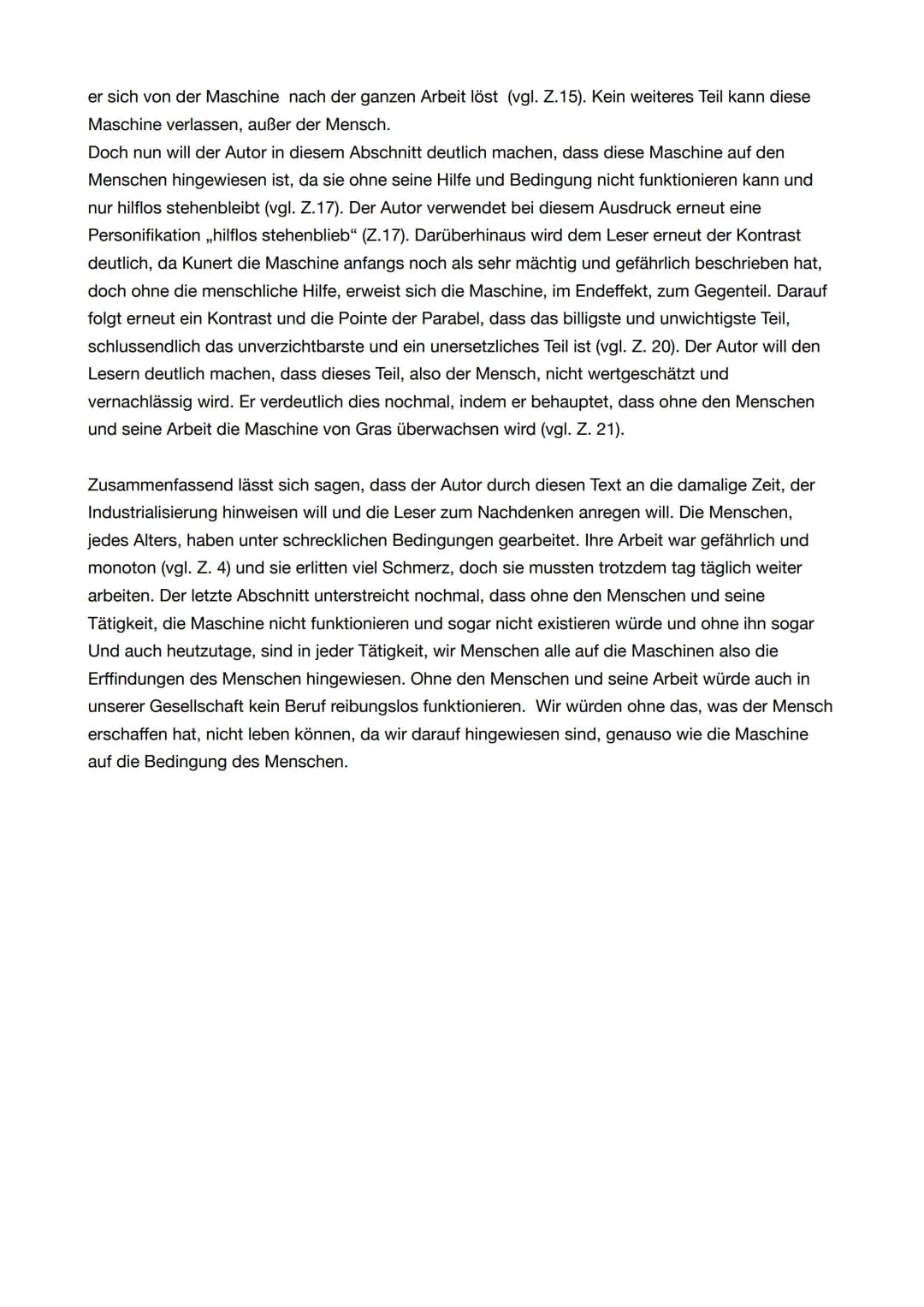 Die Maschine- Günter Kunert Interpretation
Die Parabel ,,die Maschine" welche von Günter Kunert verfasst wurde, handelt von einer
Maschine, 