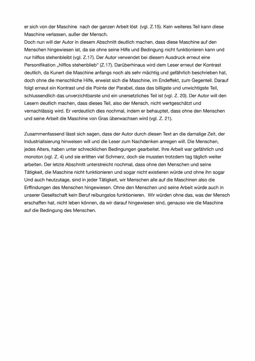 Die Maschine- Günter Kunert Interpretation
Die Parabel ,,die Maschine" welche von Günter Kunert verfasst wurde, handelt von einer
Maschine, 