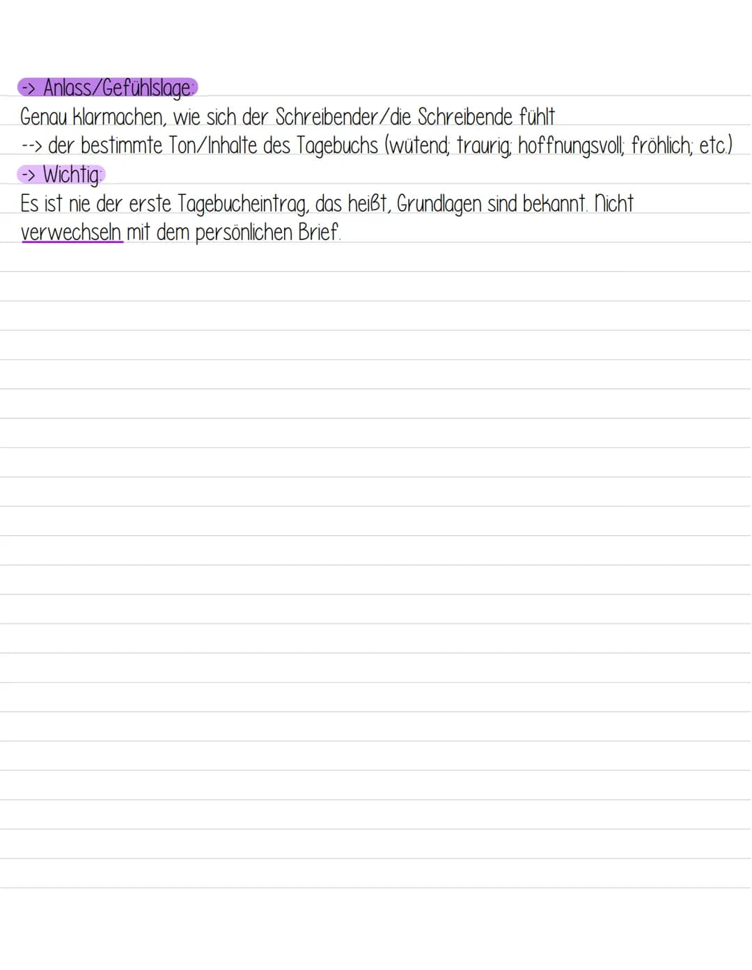 Tagebucheintrag
-> wichtig für die epische TGA
-> Funktion:
1. Erinnerung/Rückblick
2. Tagebuch als Freundeersatz (um eine Lösung zu finden,