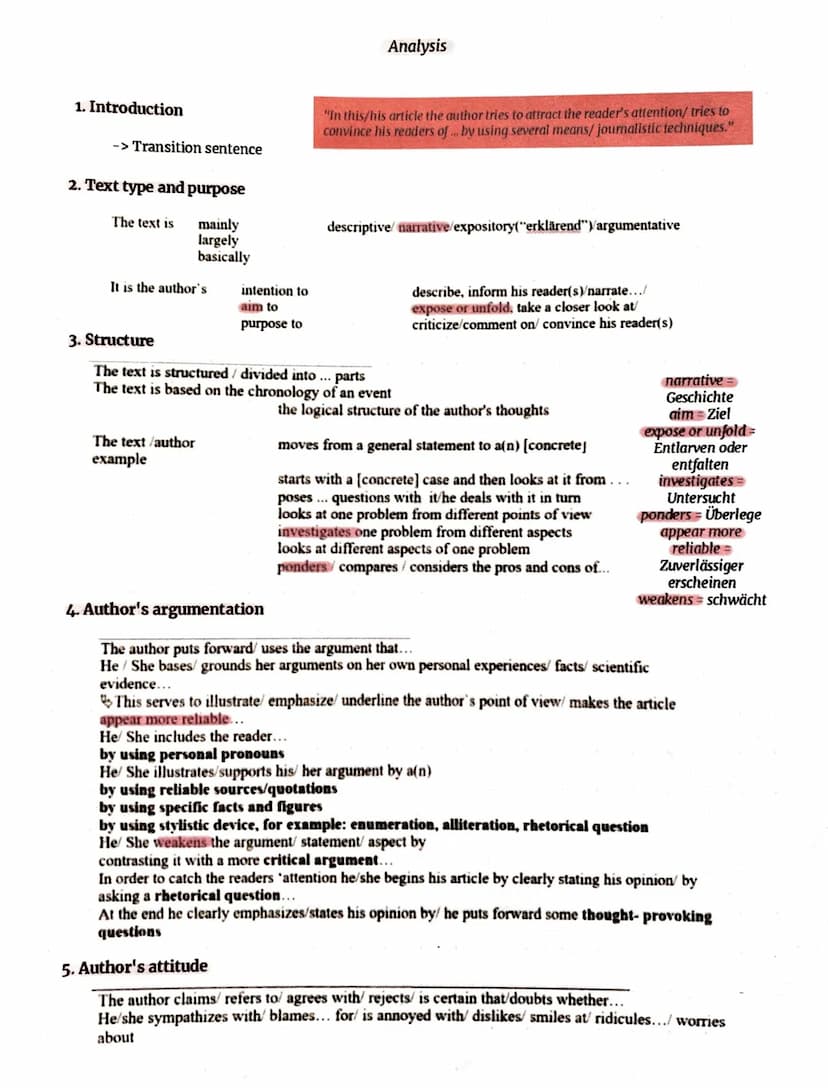 1. Task: Analysing non-fictional texts
Introduction:
-> text type, title, name of the author, source of the text, date and place
-> main mes