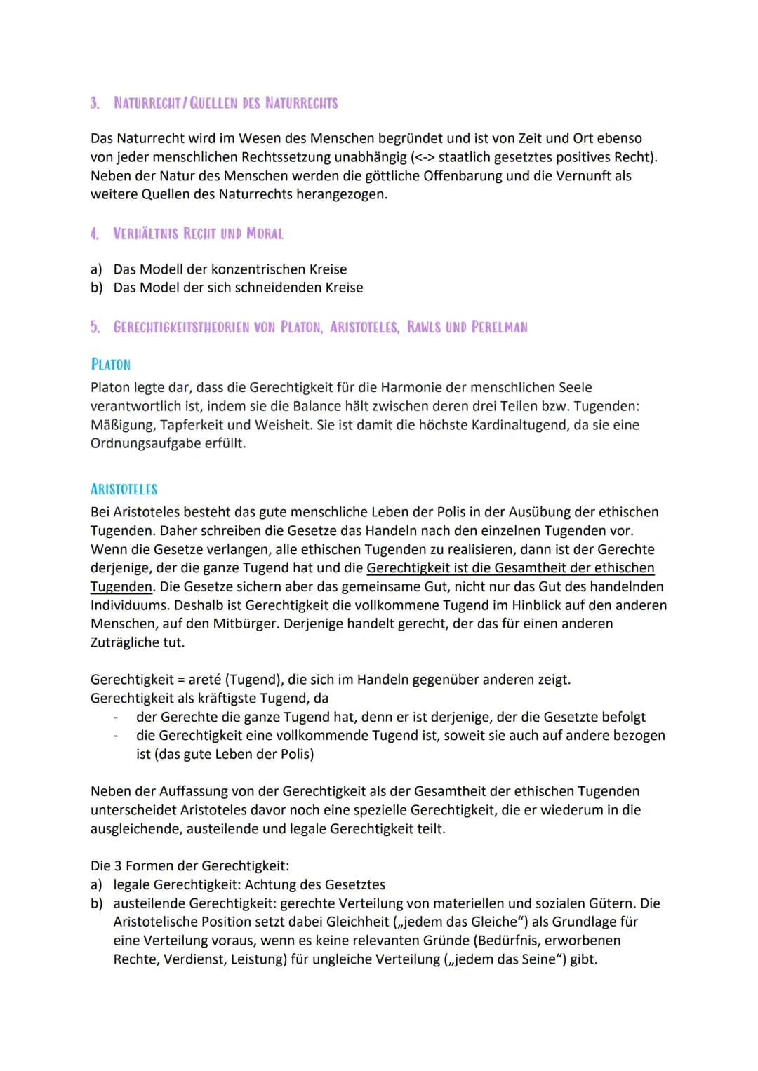 ETHIK KLAUSUR Q12/1
1. POSITIVES RECHT
= Unter positivem Recht versteht man die Summe der von staatlicher Seite als Gesetzgeber
(Rechtsmonop