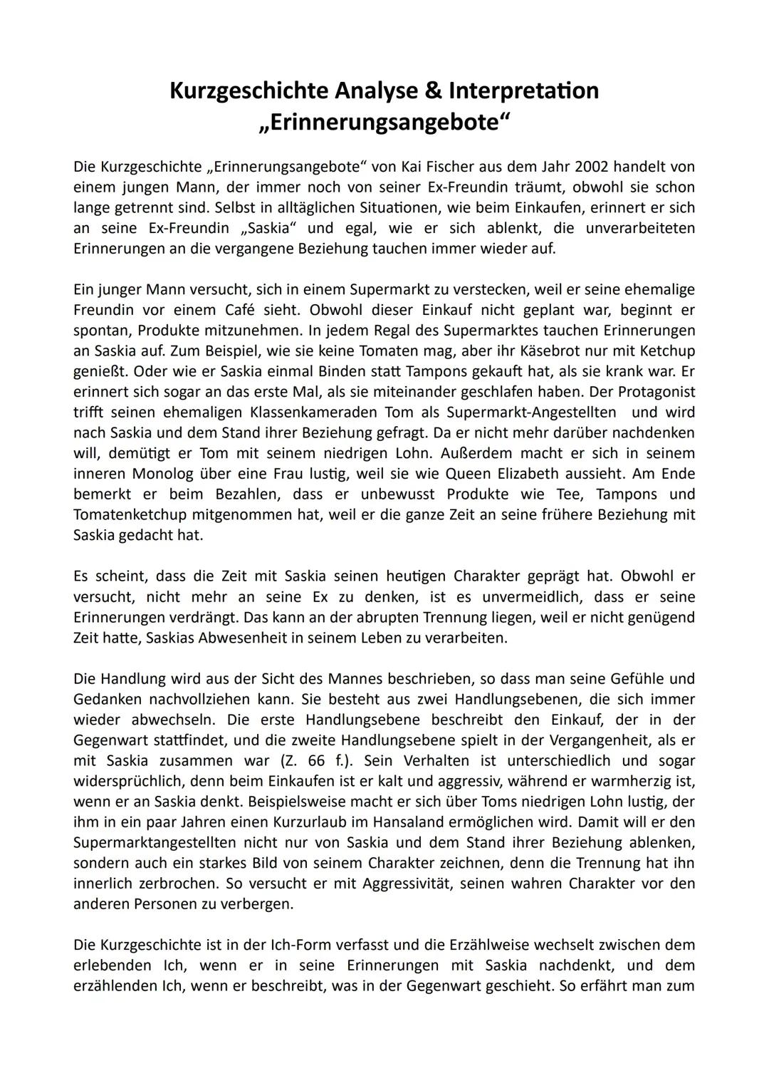 Erinnerungsangebote Analyse und Interpretation