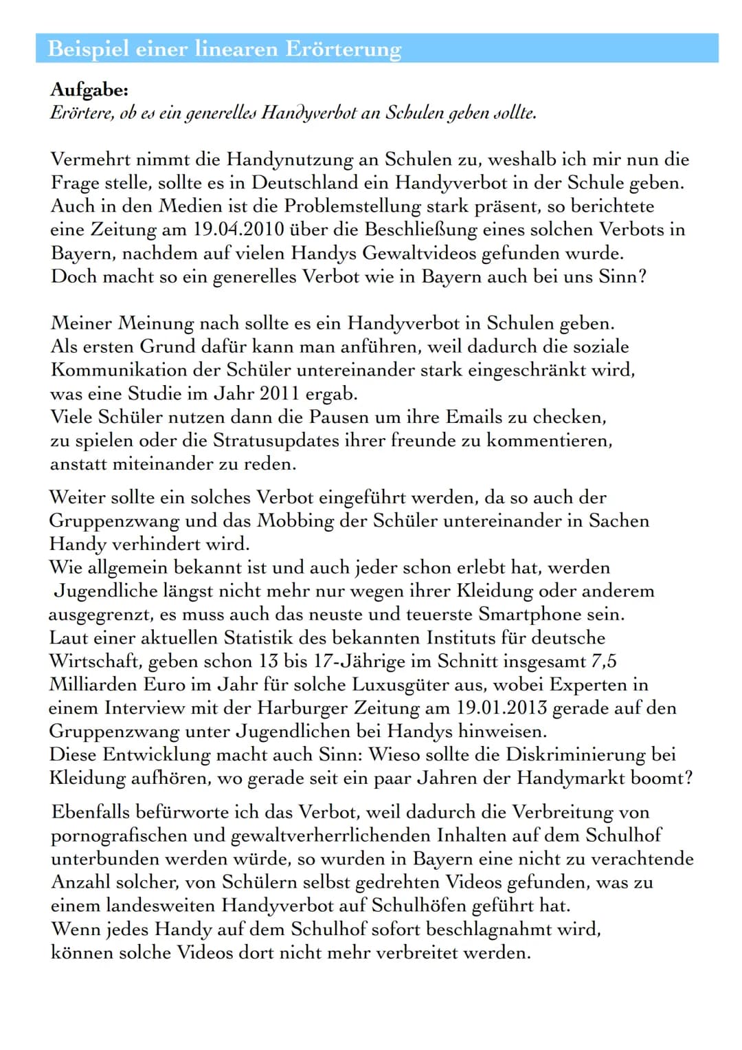 LINEARE ERÖRTERUNG
Definition
Die lineare Erörterung ist eine spezielle Form der freien Erörterung.
Allgemein setzt man sich in einer Erörte
