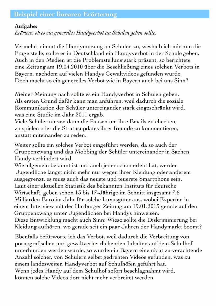 LINEARE ERÖRTERUNG
Definition
Die lineare Erörterung ist eine spezielle Form der freien Erörterung.
Allgemein setzt man sich in einer Erörte