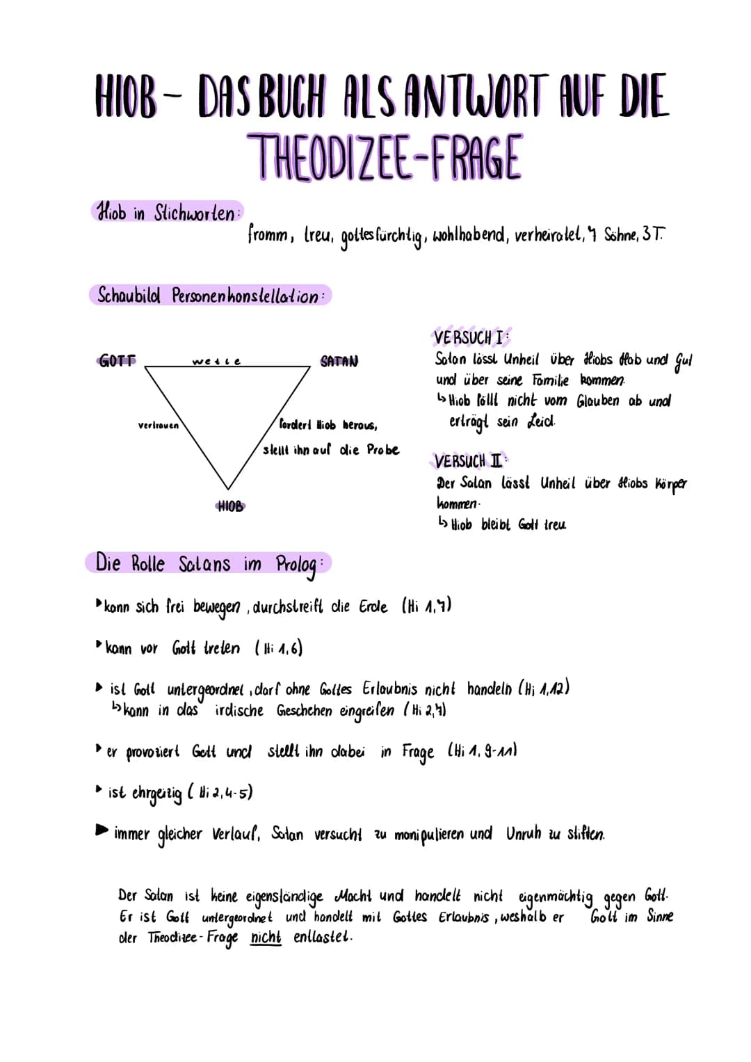 
<h2 id="hiobgeschichtezusammenfassung">Hiob Geschichte Zusammenfassung</h2>
<p>Hiob in Stichworten:</p>
<ul>
<li>Theodizee Frage</li>
<li>H