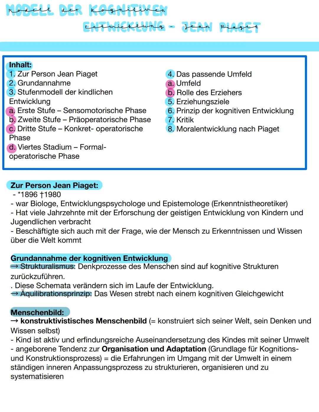 Modell der Kognitiven
Entwicklung
Inhalt:
1. Zur Person Jean Piaget
2. Grundannahme
3. Stufenmodell der kindlichen
Entwicklung
a. Erste Stuf