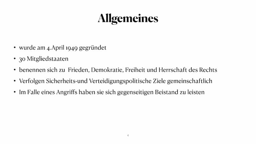 NATO
North Atlantic Treaty Organization
Vera Akkus 1. Allgemeines
2. Mitgliedsstaaten der NATO
3. Aufbau
4. Aufgaben und Ziele
5. die deutsc