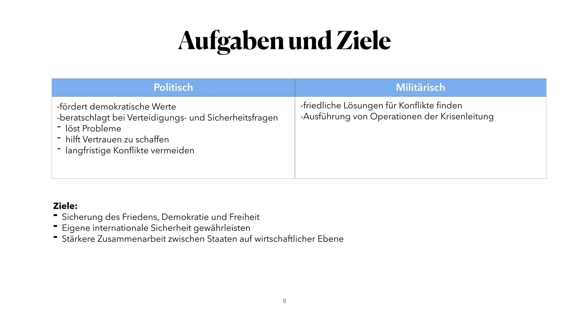 NATO
North Atlantic Treaty Organization
Vera Akkus 1. Allgemeines
2. Mitgliedsstaaten der NATO
3. Aufbau
4. Aufgaben und Ziele
5. die deutsc