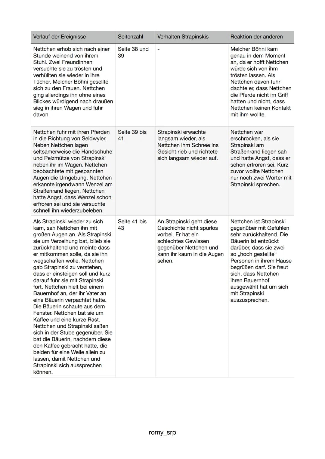 Verlauf der Ereignisse
Seitenzahl
Der entlassene Schneiderlehrling Seite 5
Strapinski läuft an einem kalten
Novembertag nach Goldach.
Er wol