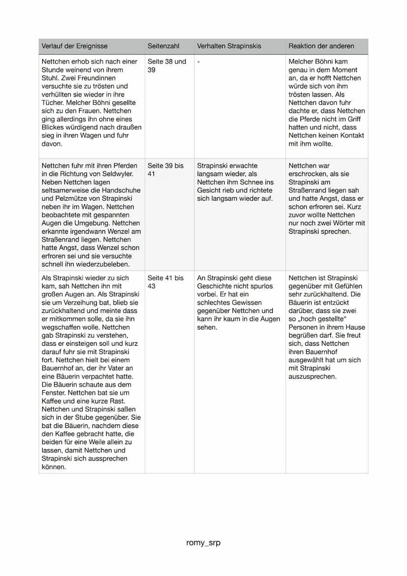 Verlauf der Ereignisse
Seitenzahl
Der entlassene Schneiderlehrling Seite 5
Strapinski läuft an einem kalten
Novembertag nach Goldach.
Er wol