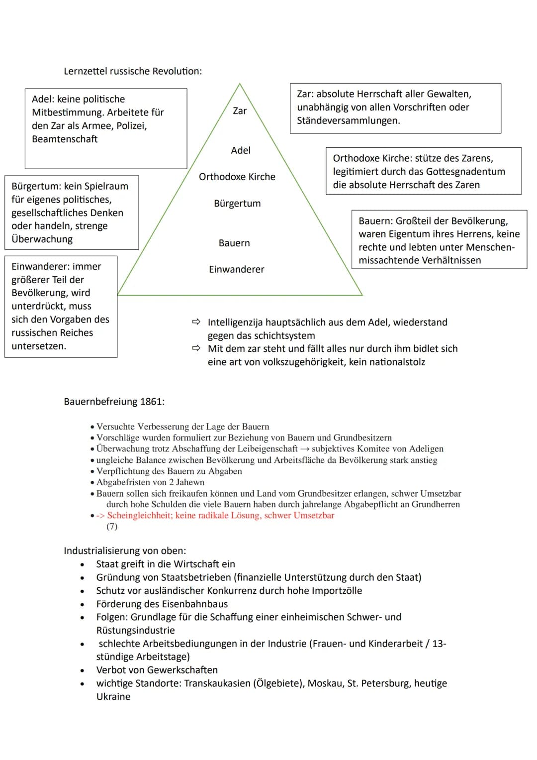 Lernzettel russische Revolution:
Adel: keine politische
Mitbestimmung. Arbeitete für
den Zar als Armee, Polizei,
Beamtenschaft
Bürgertum: ke