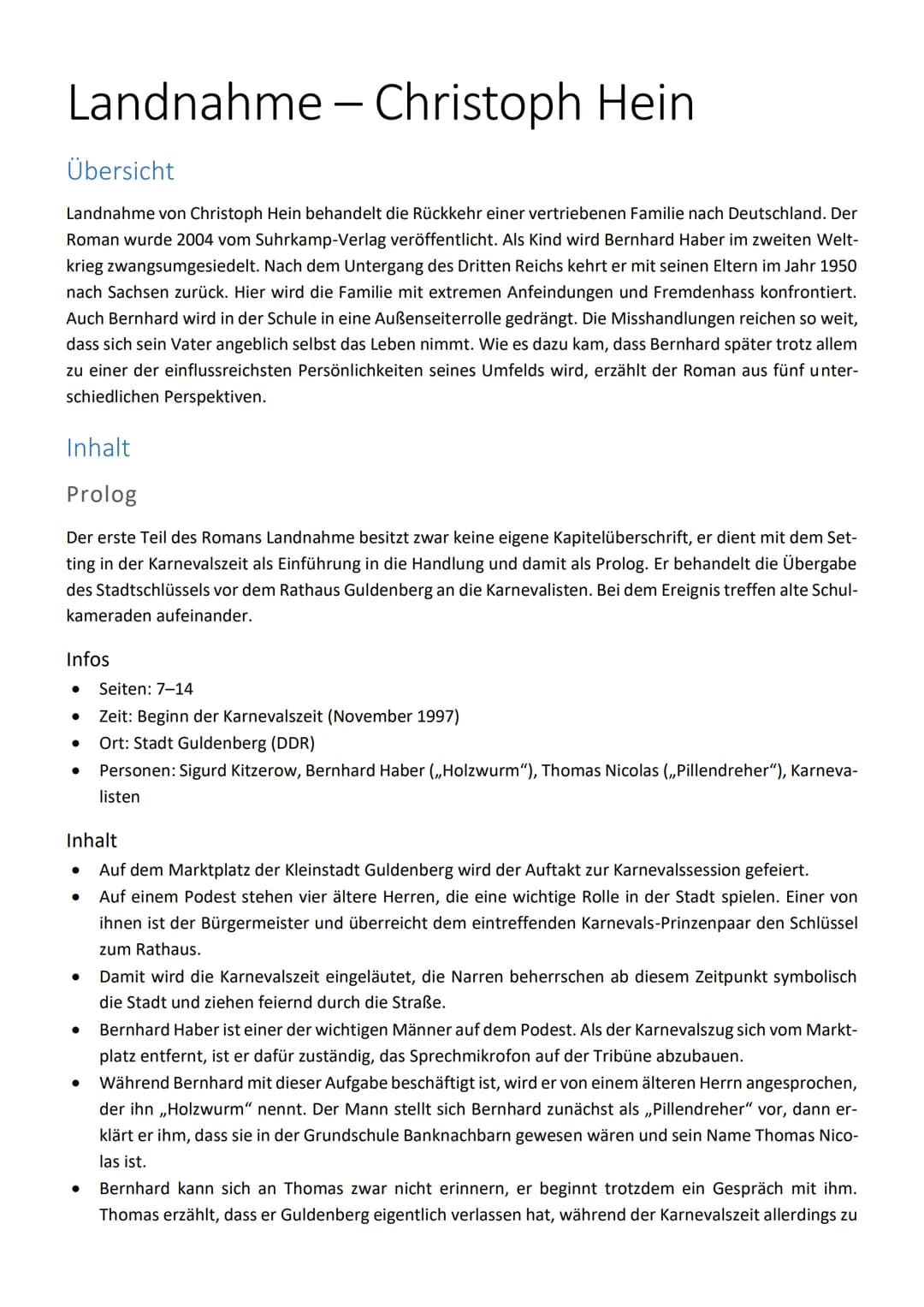 Landnahme - Christoph Hein
Übersicht
Landnahme von Christoph Hein behandelt die Rückkehr einer vertriebenen Familie nach Deutschland. Der
Ro