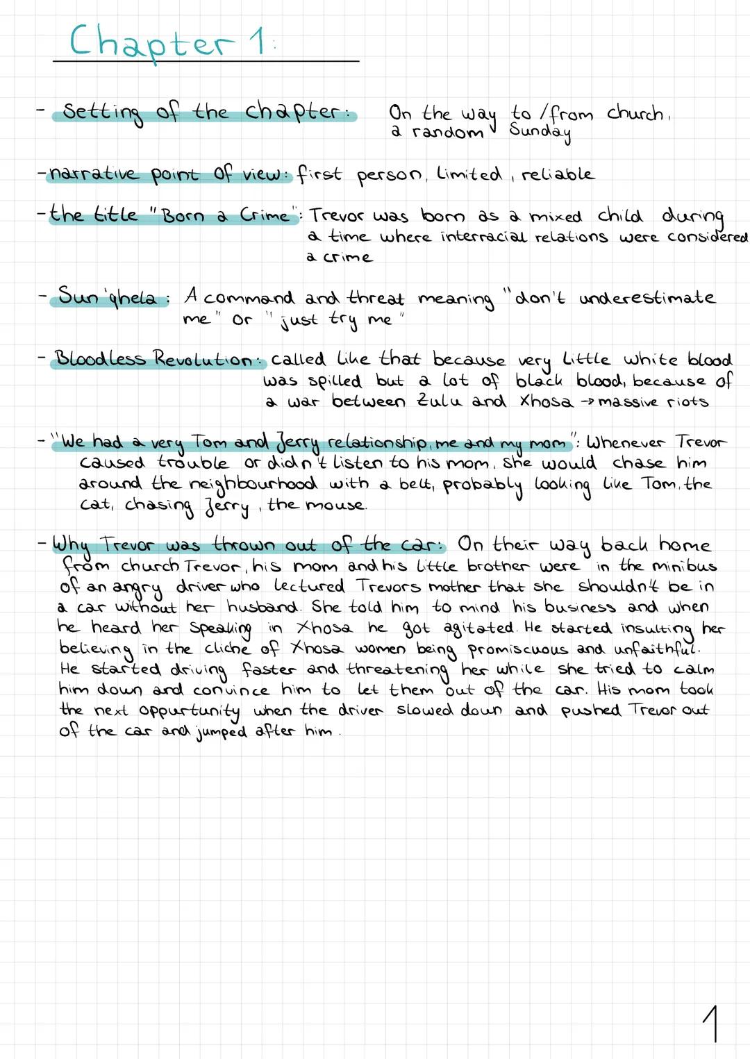 # Chapter 1

- Setting of the chapter: On the way to/from church.
a random Sunday

-narrative point of view: first person, Limited, reliable