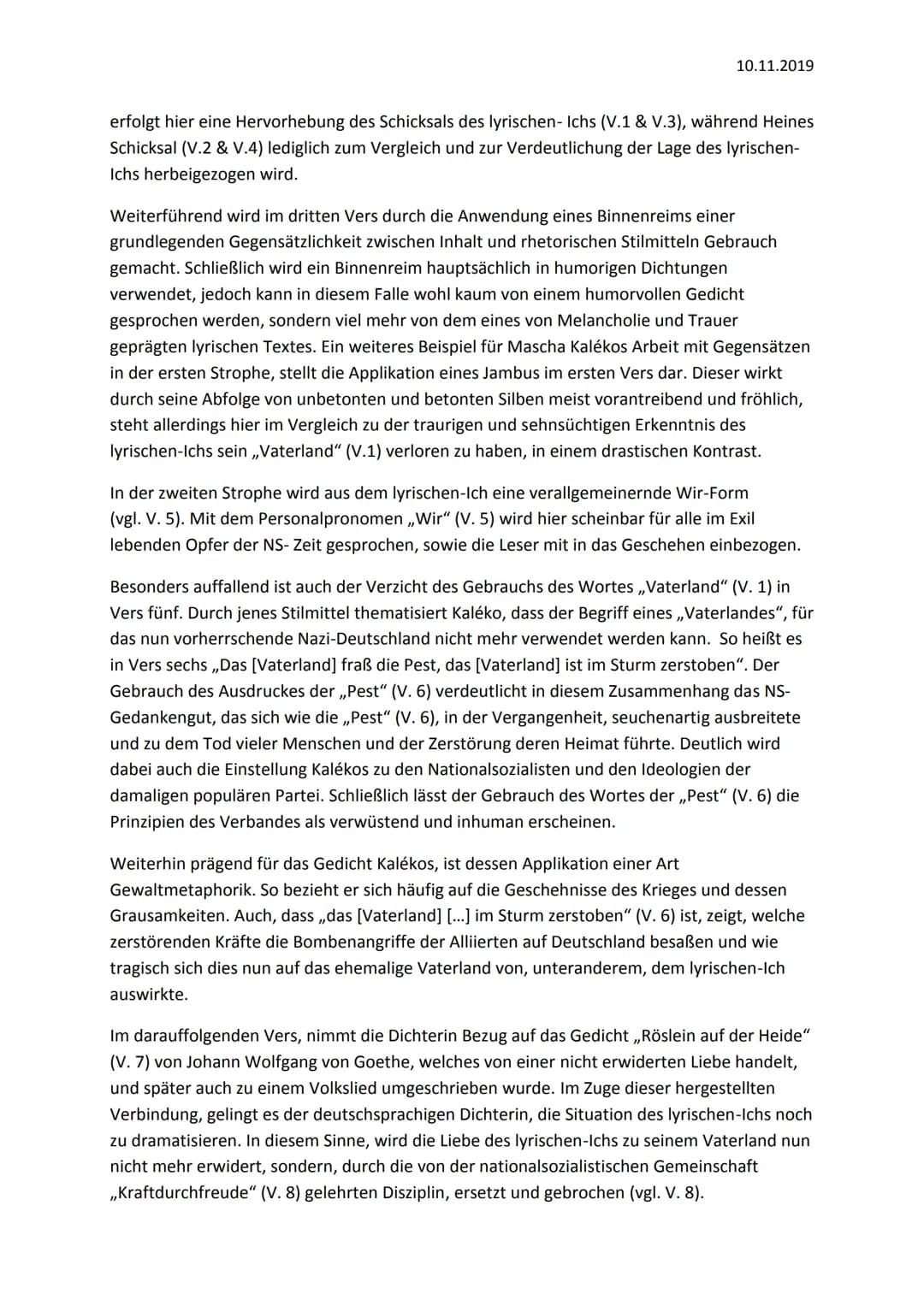 10.11.2019
Emigranten Monolog- Mascha Kaléko
Das Gedicht ,,Emigranten Monolog" von Mascha Kaléko, veröffentlich 1945 in der Epoche
der Exil-