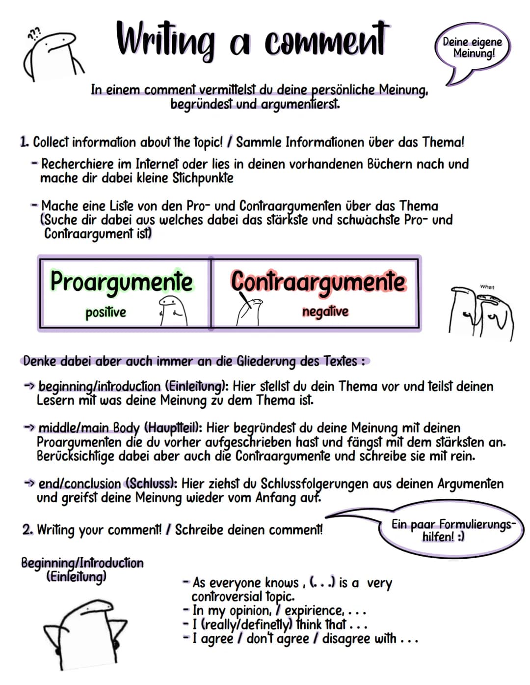???
R
Writing a comment
In einem comment vermittelst du deine persönliche Meinung,
begründest und argumentierst.
1. Collect information abou