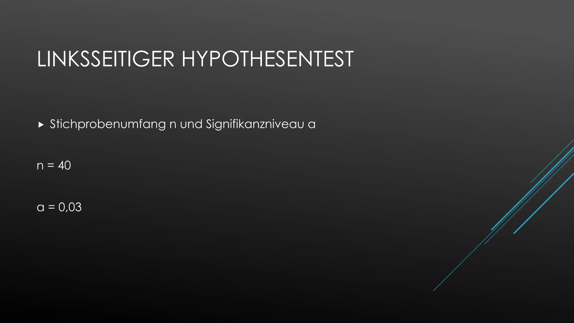 Einseitiger Hypothesentest
Die Stadt schätzt, dass höchstens 40% der Einwohner die Stadtbücherei nutzen. Die Bücherei meint
jedoch, es seien