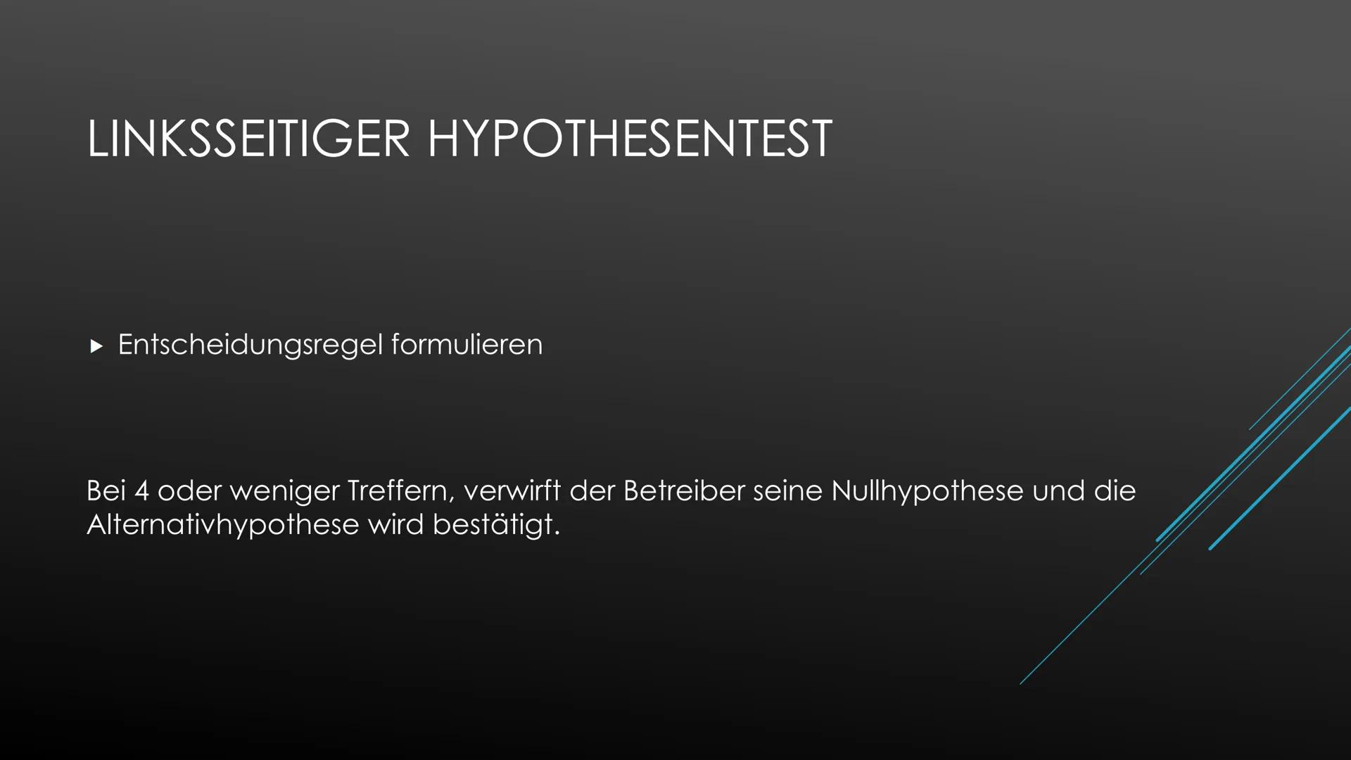 Einseitiger Hypothesentest
Die Stadt schätzt, dass höchstens 40% der Einwohner die Stadtbücherei nutzen. Die Bücherei meint
jedoch, es seien