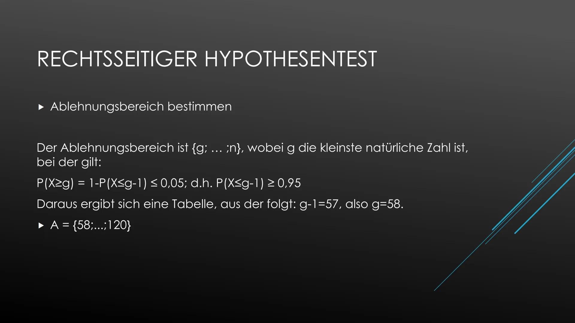 Einseitiger Hypothesentest
Die Stadt schätzt, dass höchstens 40% der Einwohner die Stadtbücherei nutzen. Die Bücherei meint
jedoch, es seien